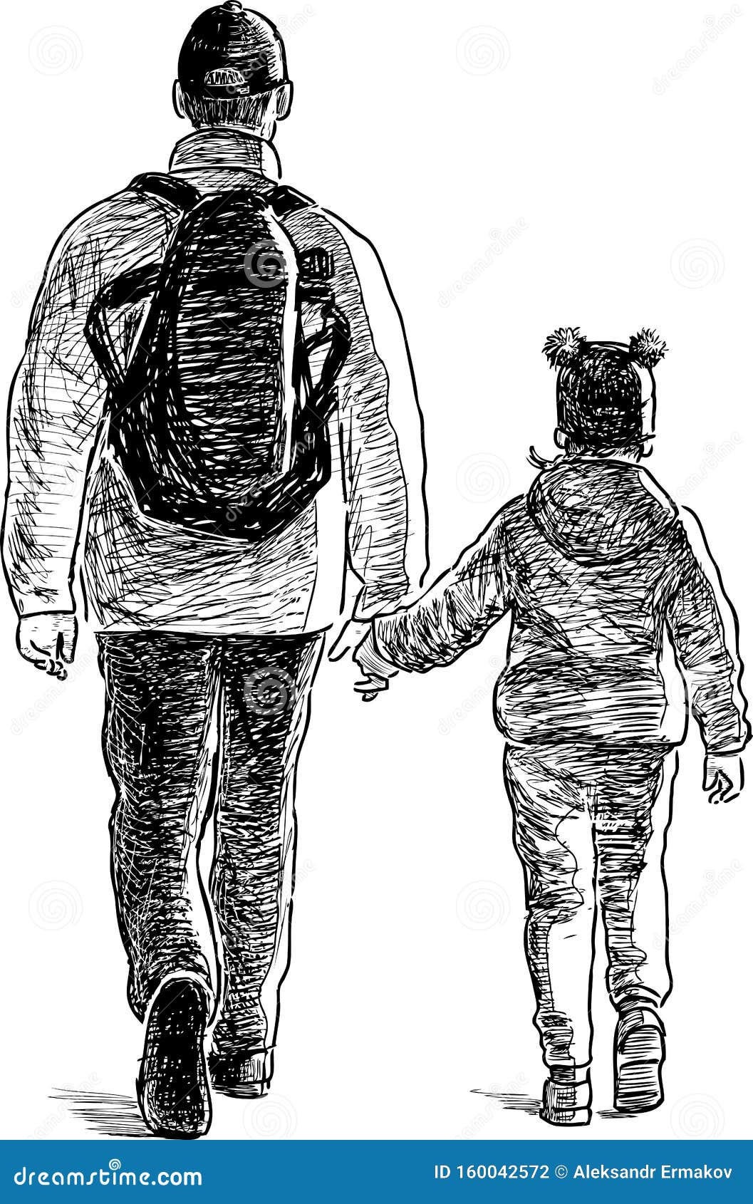 Dibujo De Padre Con Su PequeÃ±a Hija Caminando Por La Calle Ilustración del  Vector - Ilustración de negro, bosquejo: 160042572