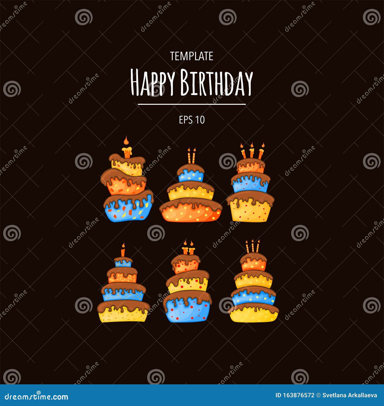 Dibujo De Tarta De Caricatura Con Velas Feliz Cumpleaños Establecer Stock  de ilustración - Ilustración de creativo, plato: 163876572