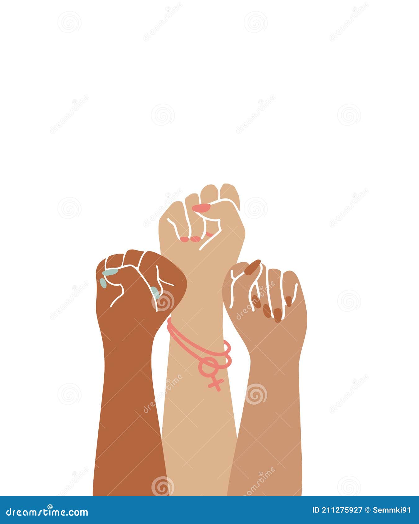 Dibujo De Tres Puños. Manos De Mujeres Como Símbolo De Poder Y Protesta.  Ilustración Vectorial Plana Ilustración del Vector - Ilustración de fondo,  hembra: 211275927