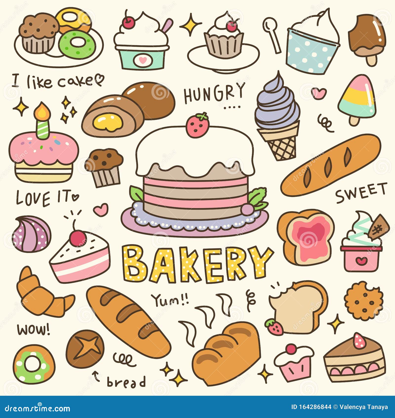 Dibujo De Un Vector De Doodle De Bollería, Pastelería Y Postre. Ilustración  del Vector - Ilustración de conjunto, garabato: 164286844