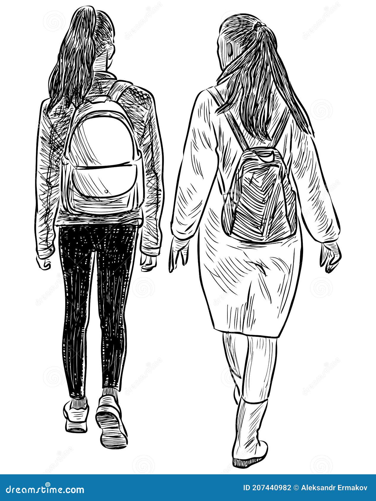 Dibujo De Una Joven Con Su Hija Adolescente Caminando Al Aire Libre  Ilustración del Vector - Ilustración de vector, familia: 207440982