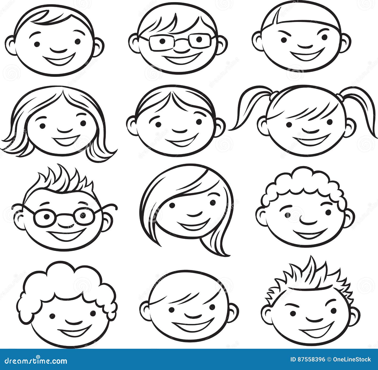 Dibujo De Whiteboard - Caras Sonrientes De Los Niños Ilustración del