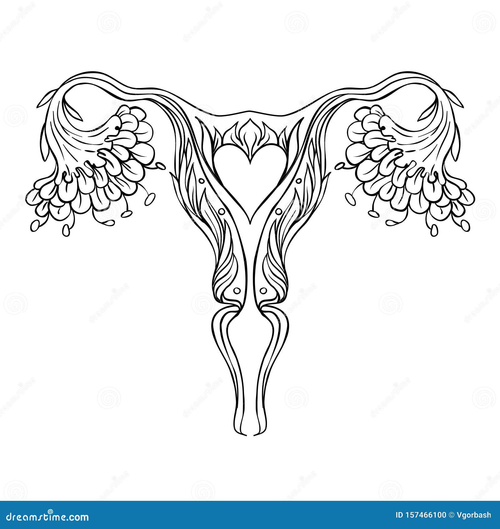 Dibujo Decorativo Del Sistema Reproductor Femenino Con Flores Utero