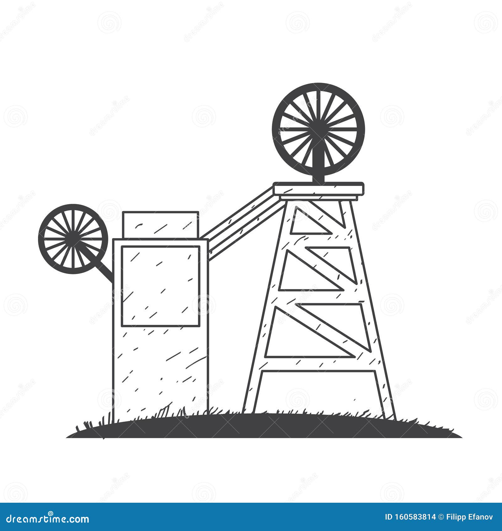 Dibujo Del Esquema Del Logotipo De La Mina De Minería Stock de ilustración  - Ilustración de pala, contaminante: 160583814