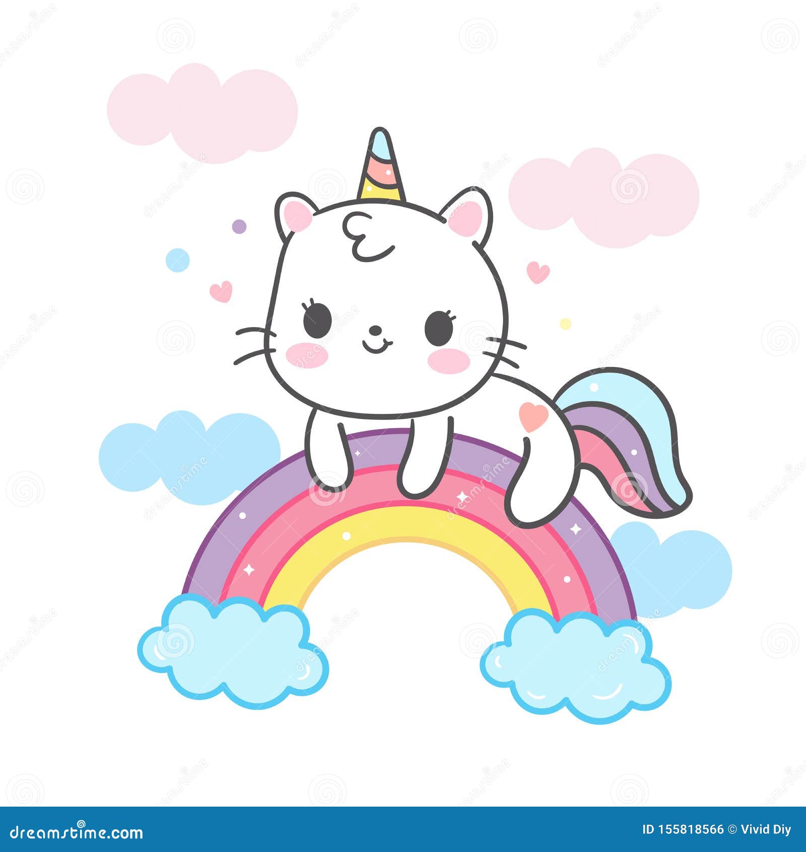 Dibujo Del Gato Kawaii En Un Vector Unicornio Sobre El Arcoiris Bonito  Color Pastel Ilustración del Vector - Ilustración de pescados, decorativo:  155818566