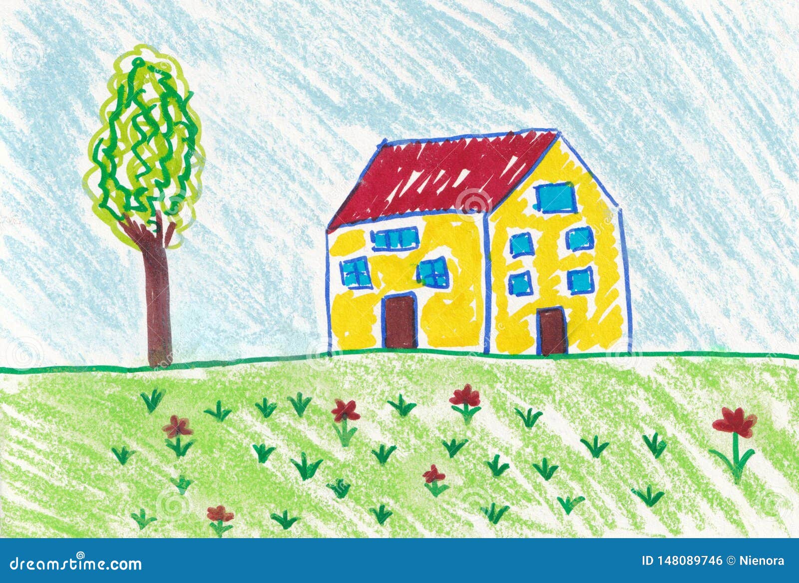Dibujo Del Niño De Un Día De Primavera Hermoso Delante De La Casa Stock de  ilustración - Ilustración de residencial, mano: 148089746