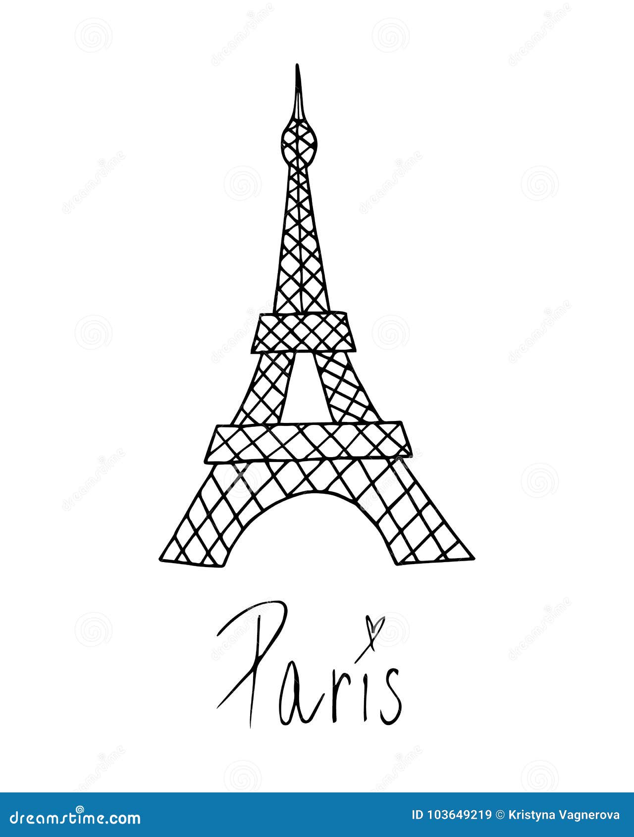 Dibujo Del Vector De La Torre Eiffel Con La Escritura De 