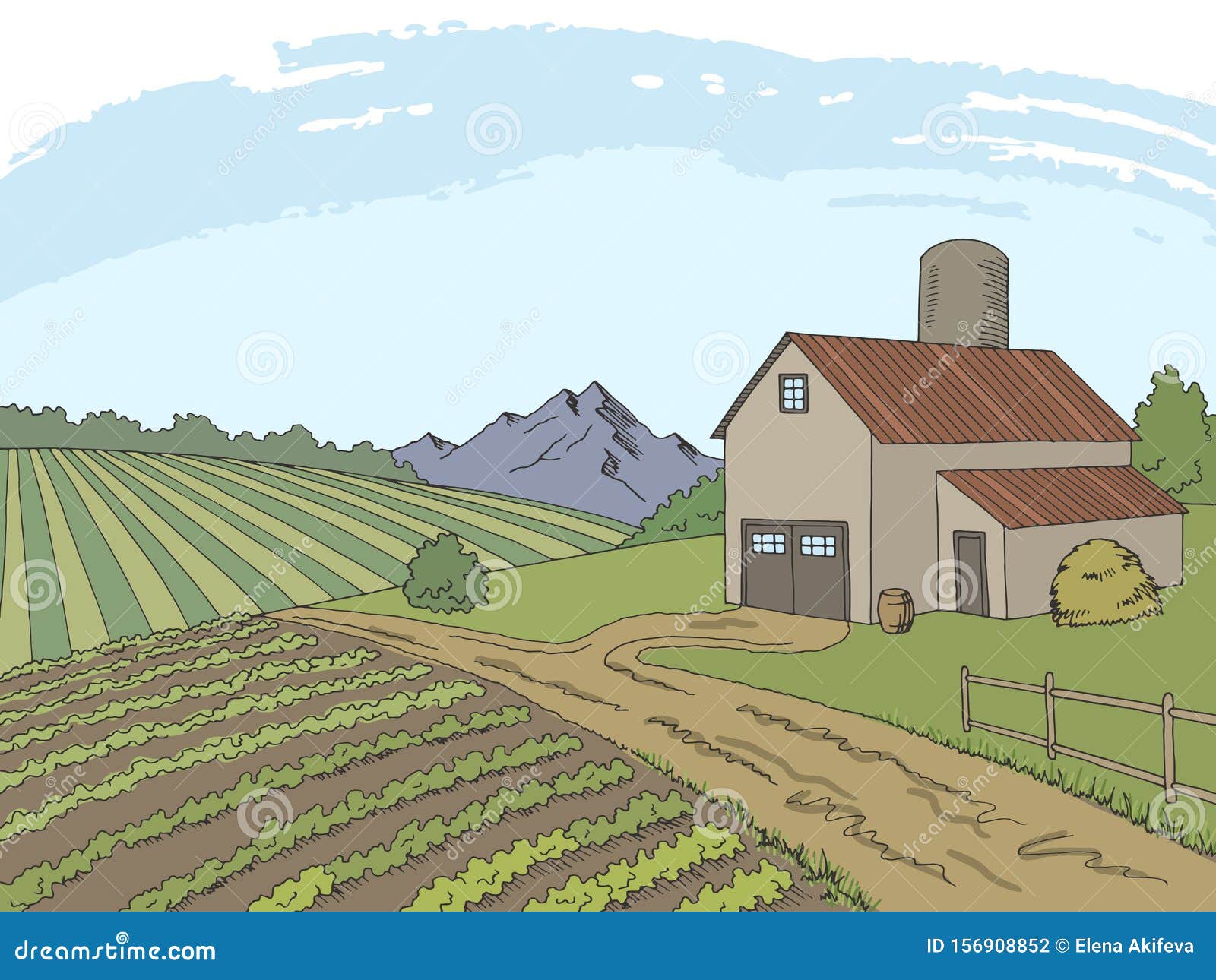 Dibujo GrÃ¡fico En Color De Campo De Granja IlustraciÃ³n Horizontal  Vectorial Ilustración del Vector - Ilustración de escena, exterior:  156908852