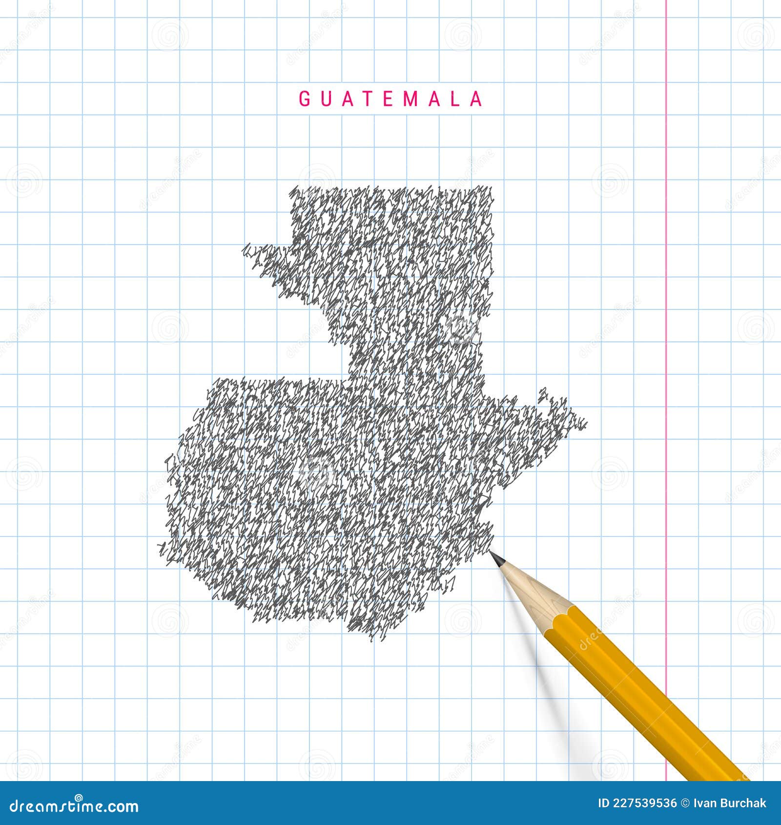 Dibujo Guatemala Garabato Gráfico Vector Mapa Dibujado En El Fondo De Papel  De Cuaderno a Cuadros Foto de archivo - Imagen de pista, libreta: 227539536