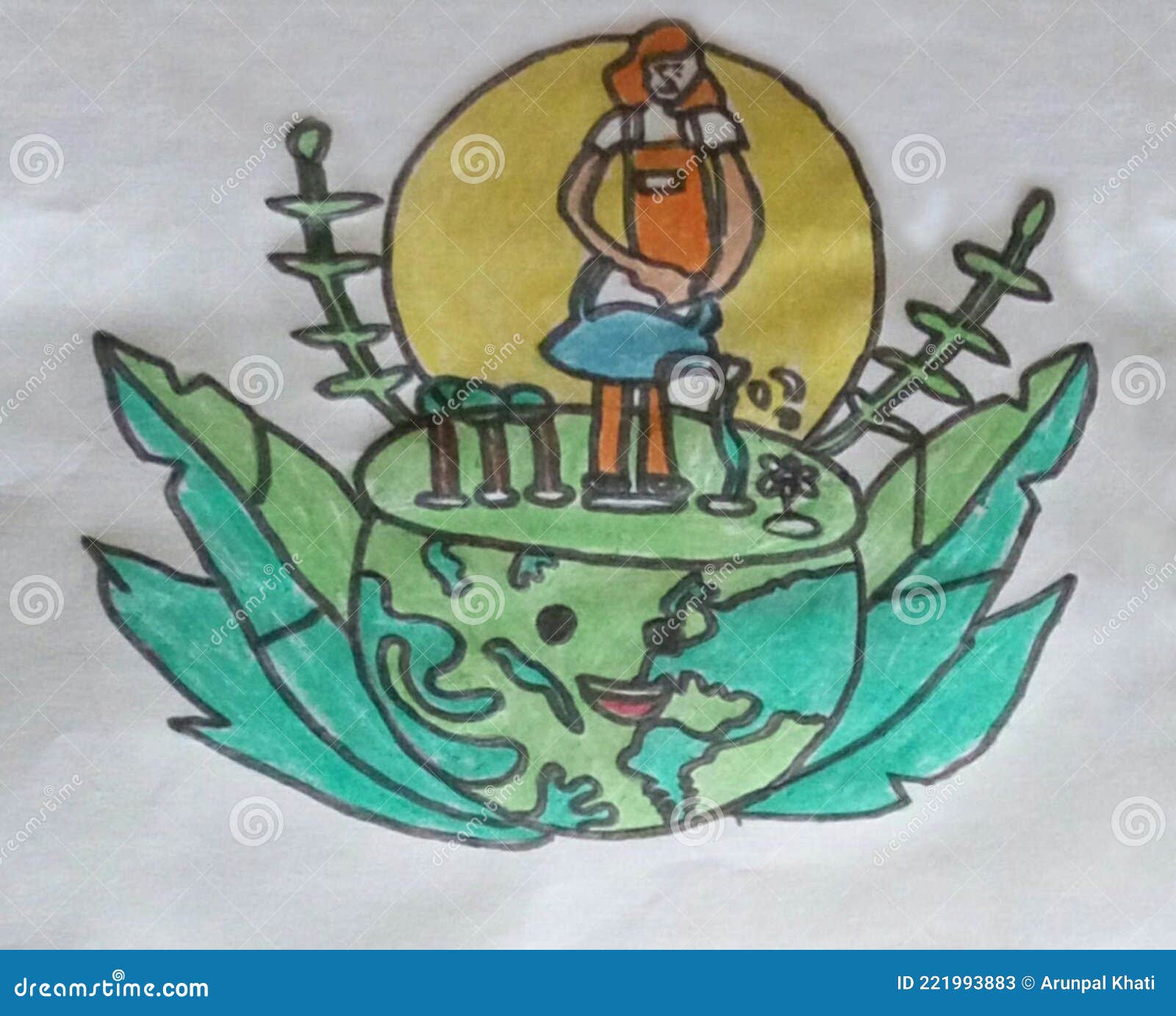 Dibujo Hecho a Mano Por Niño En El Día Del Medio Ambiente Imagen de archivo  - Imagen de handmade, arte: 221993883