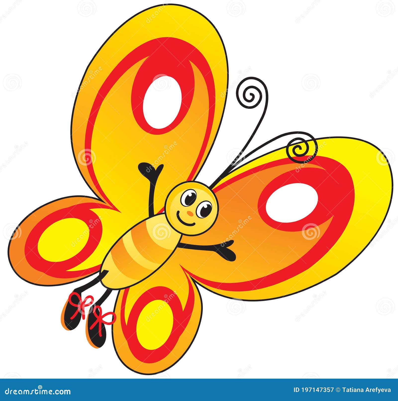 Dibujo Infantil Gracioso Vector Mariposa Caricatura Amarilla Roja  Ilustración del Vector - Ilustración de icono, decorativo: 197147357