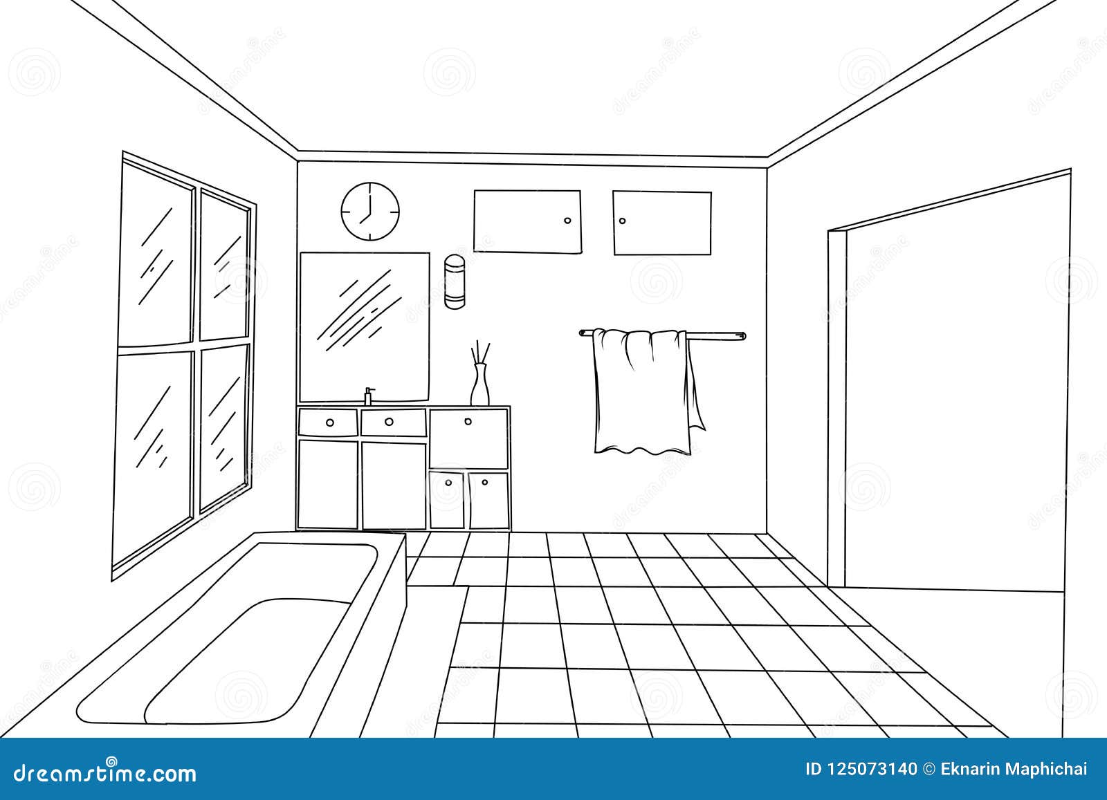 Dibujo Interior De La Mano Del Cuarto De Baño En Un Blanco Ilustración del  Vector - Ilustración de interior, casero: 125073140