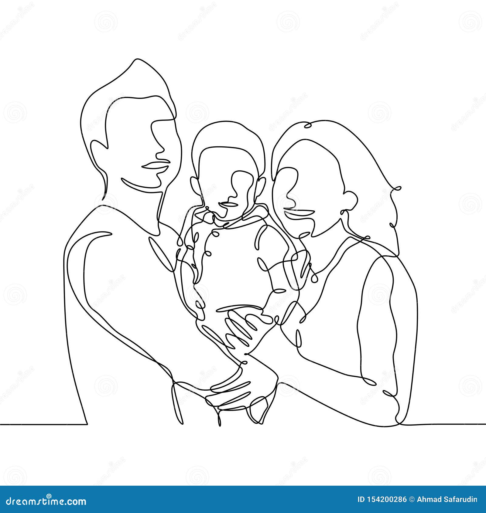 Dibujo Lineal Continuo De Un Miembro De La Familia Papá, Mamá, Y Su Niño  Ilustración del Vector - Ilustración de creativo, trazado: 154200286