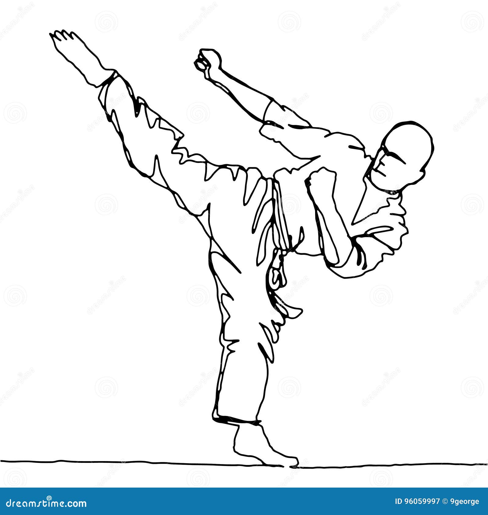 Dibujo Lineal Continuo Del Atleta Del Karate Ilustración ...
