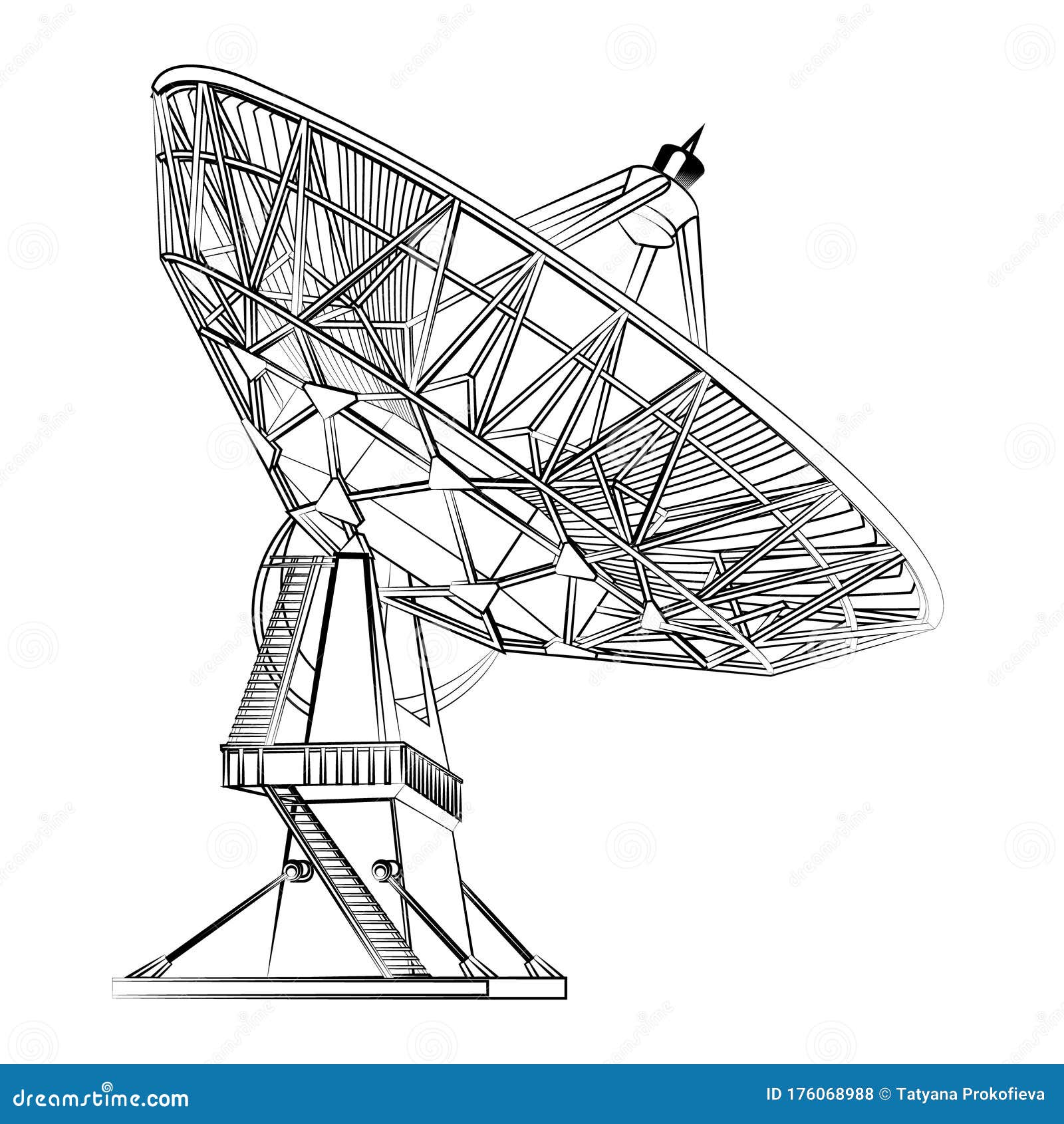 Dibujo Lineal Gráfico En Blanco Y Negro De Una Antena Parabólica. Antena De  Radio. Astronomía E Investigación Espacial Ilustración del Vector -  Ilustración de antena, global: 176068988