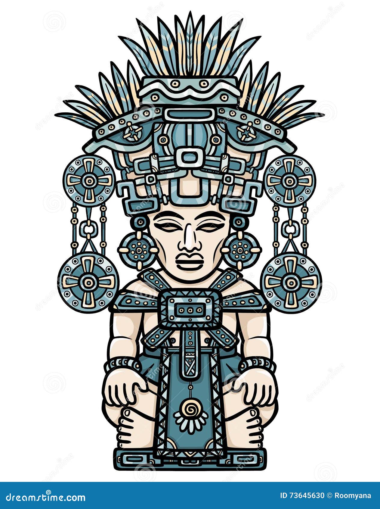 Dibujo Linear Del Color: Imagen Decorativa De Una Deidad India Motivos Del  Arte Del Maya De Los Indios Ilustración del Vector - Ilustración de corona,  plumas: 73645630
