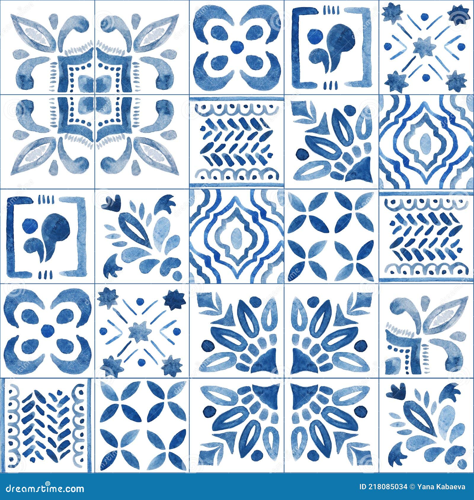 Dibujo a Mano Acuarela Patrón Sin Costuras Con Azulejo Tradicional Adorno  Portugués En Colores Azules Ilustración del Vector - Ilustración de floral,  portugal: 218085034