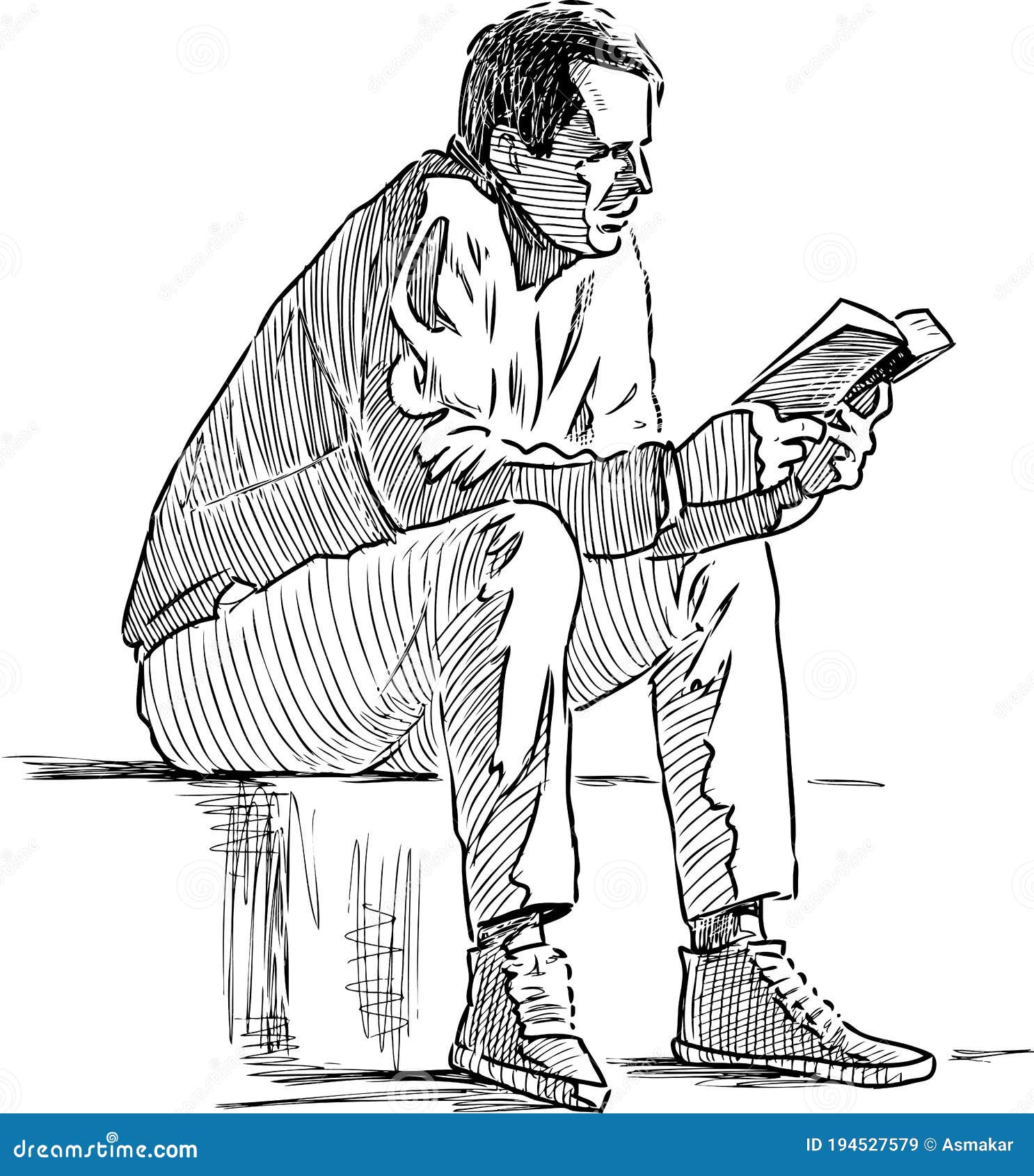 Dibujo a Mano Alzada De Un Ciudadano Sentado Y Leyendo Un Libro Al Aire  Libre Ilustración del Vector - Ilustración de libro, urbano: 194527579