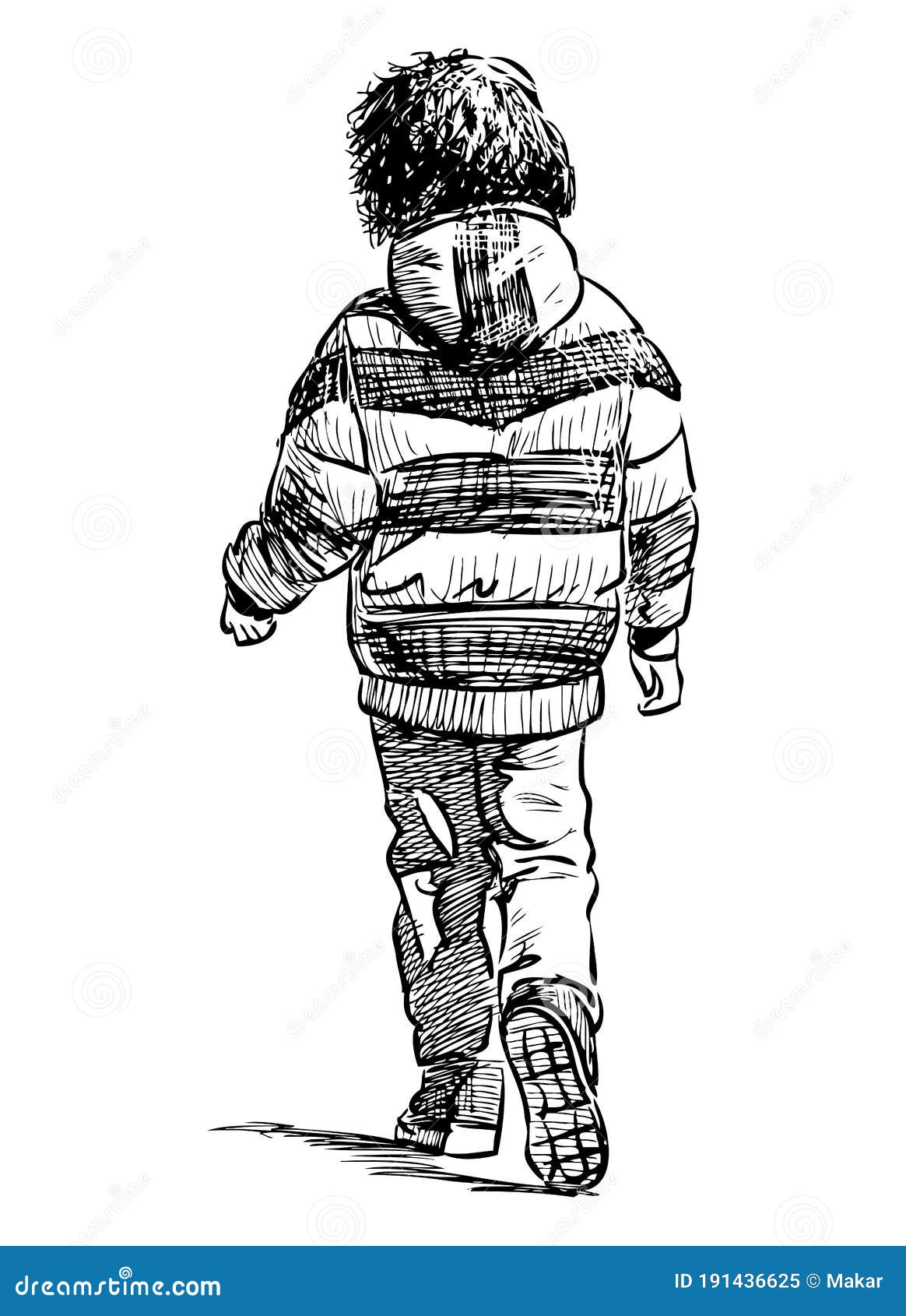 Dibujo a Mano Libre De Un Niño Pequeño Con Chaqueta Caminando Por La Calle  Ilustración del Vector - Ilustración de blanco, poco: 191436625
