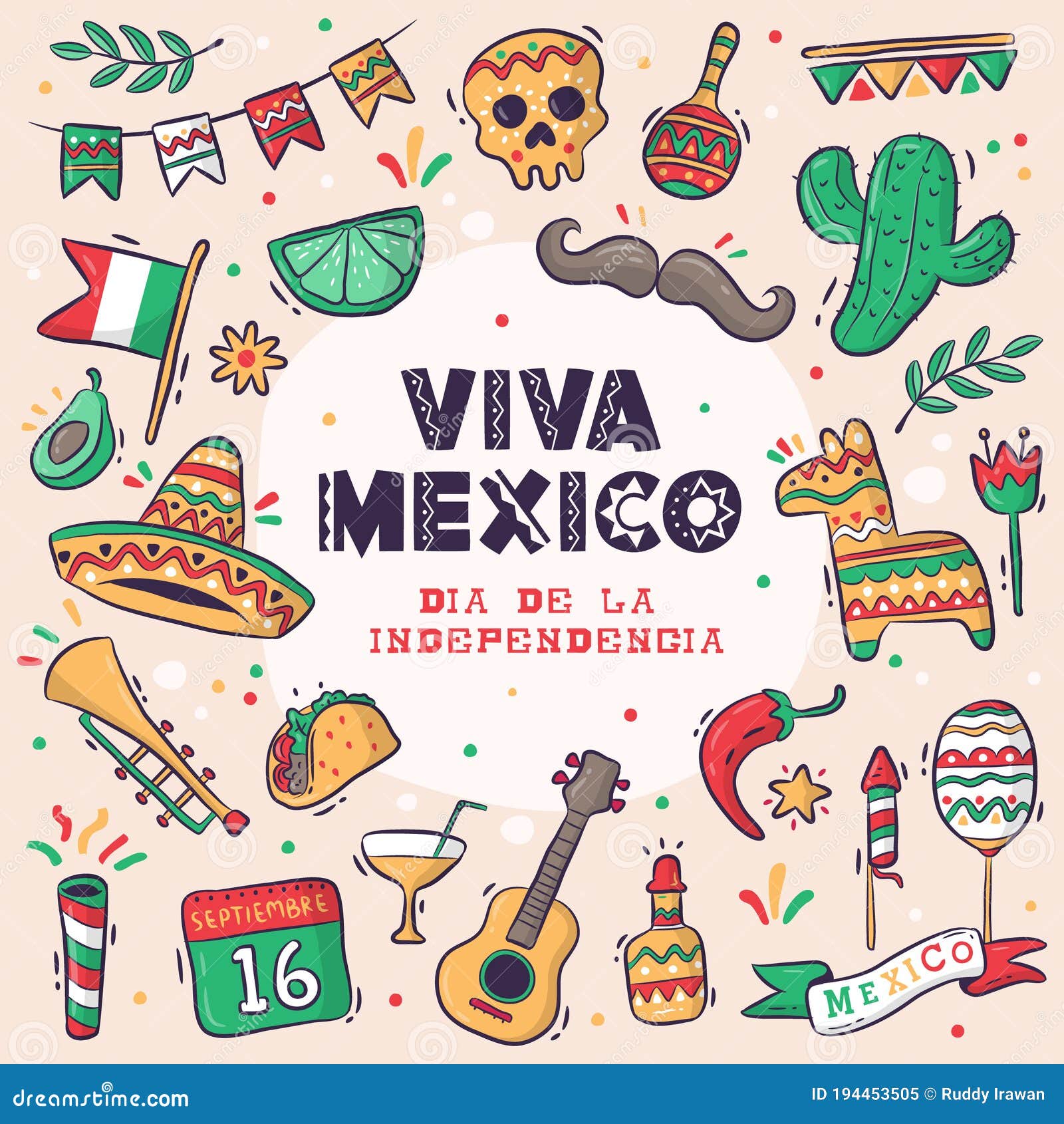 Dibujo Manual De La Colección Viva Mexicana Ilustración del Vector -  Ilustración de méxico, vacaciones: 194453505