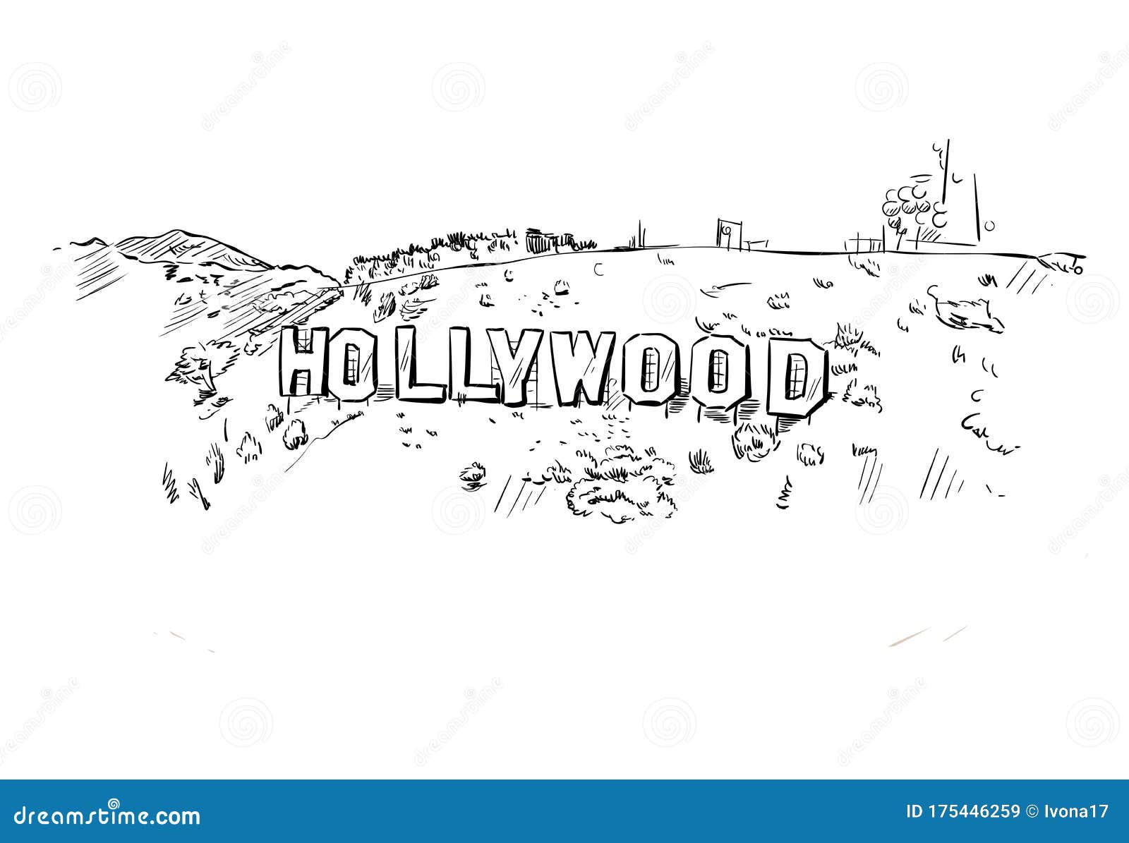 Dibujo Manual De La Línea Vectorial De Las Colinas De Hollywood Stock de  ilustración - Ilustración de torre, california: 175446259