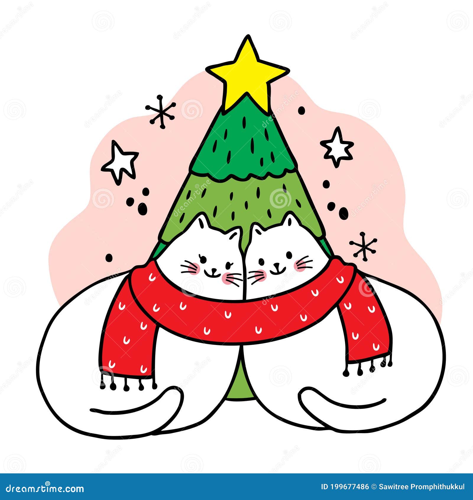 Dibujo Manual Lindo Feliz Navidad, Gatos De Pareja Y Vectores De árbol De  Navidad Ilustración del Vector - Ilustración de trazado, mano: 199677486