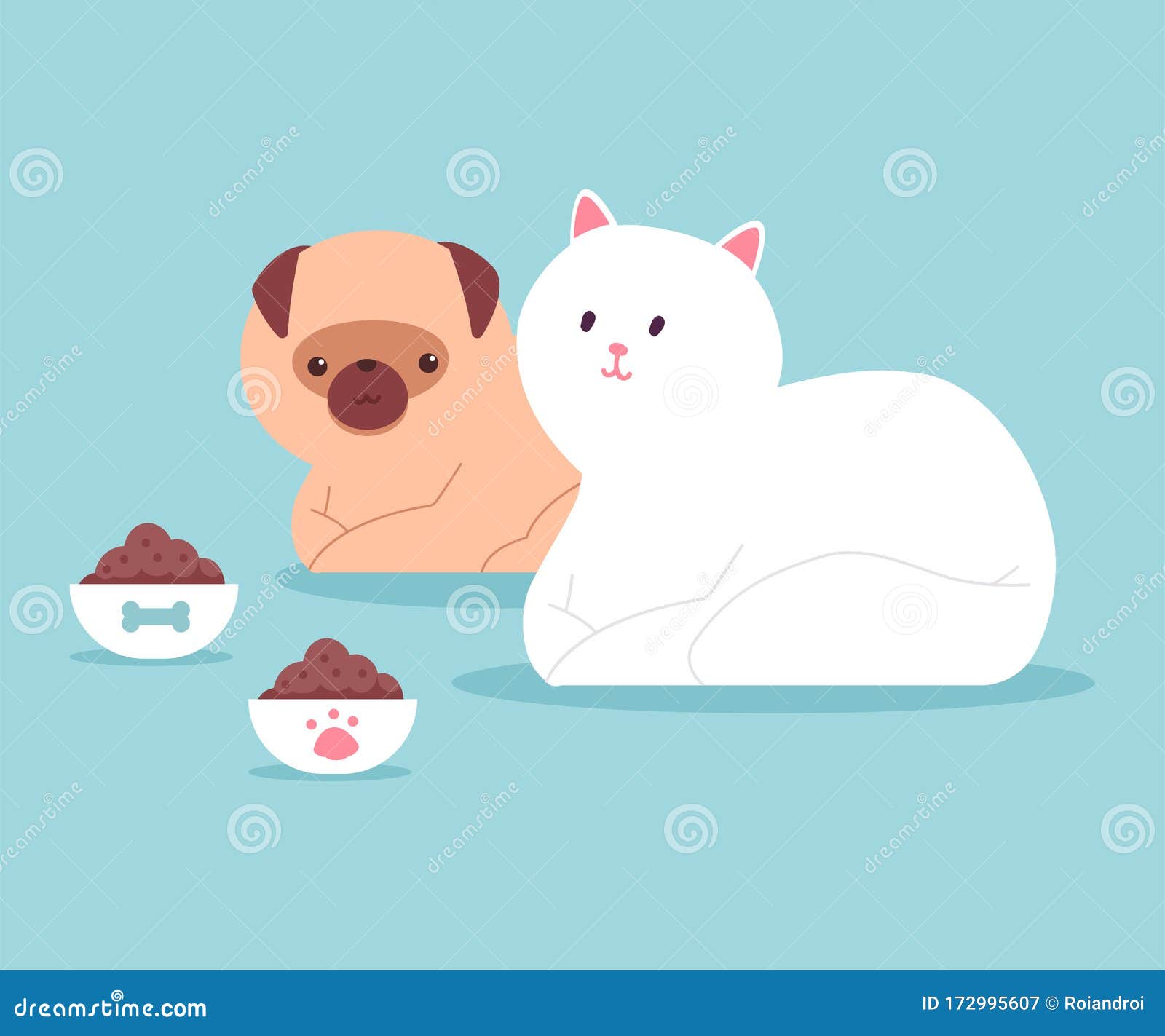 Debería tensión Independientemente Dibujo Plano De Dibujos Animados De Gatos Y Perros Ilustración del Vector -  Ilustración de pata, alimento: 172995607