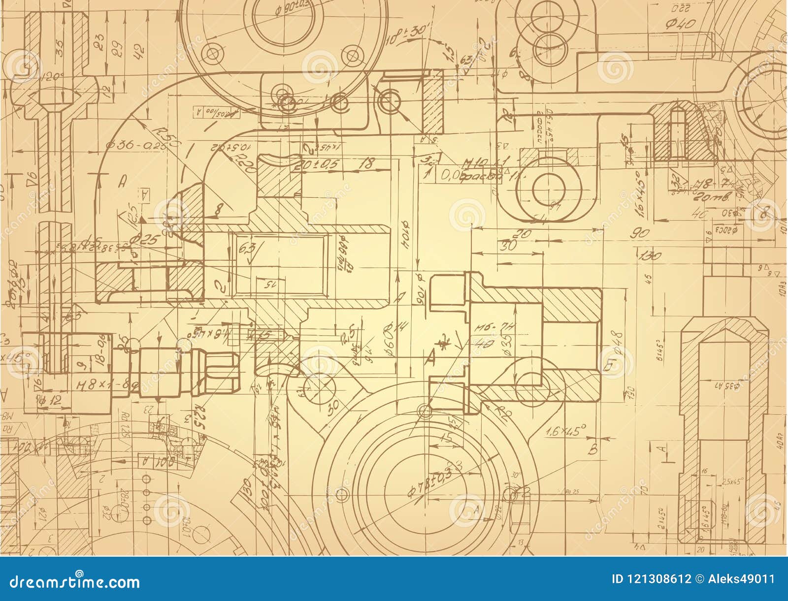 Dibujo Técnico Retro Dibujos De La Ingeniería Industrial, Vector  Ilustración del Vector - Ilustración de escala, horizontal: 121308612