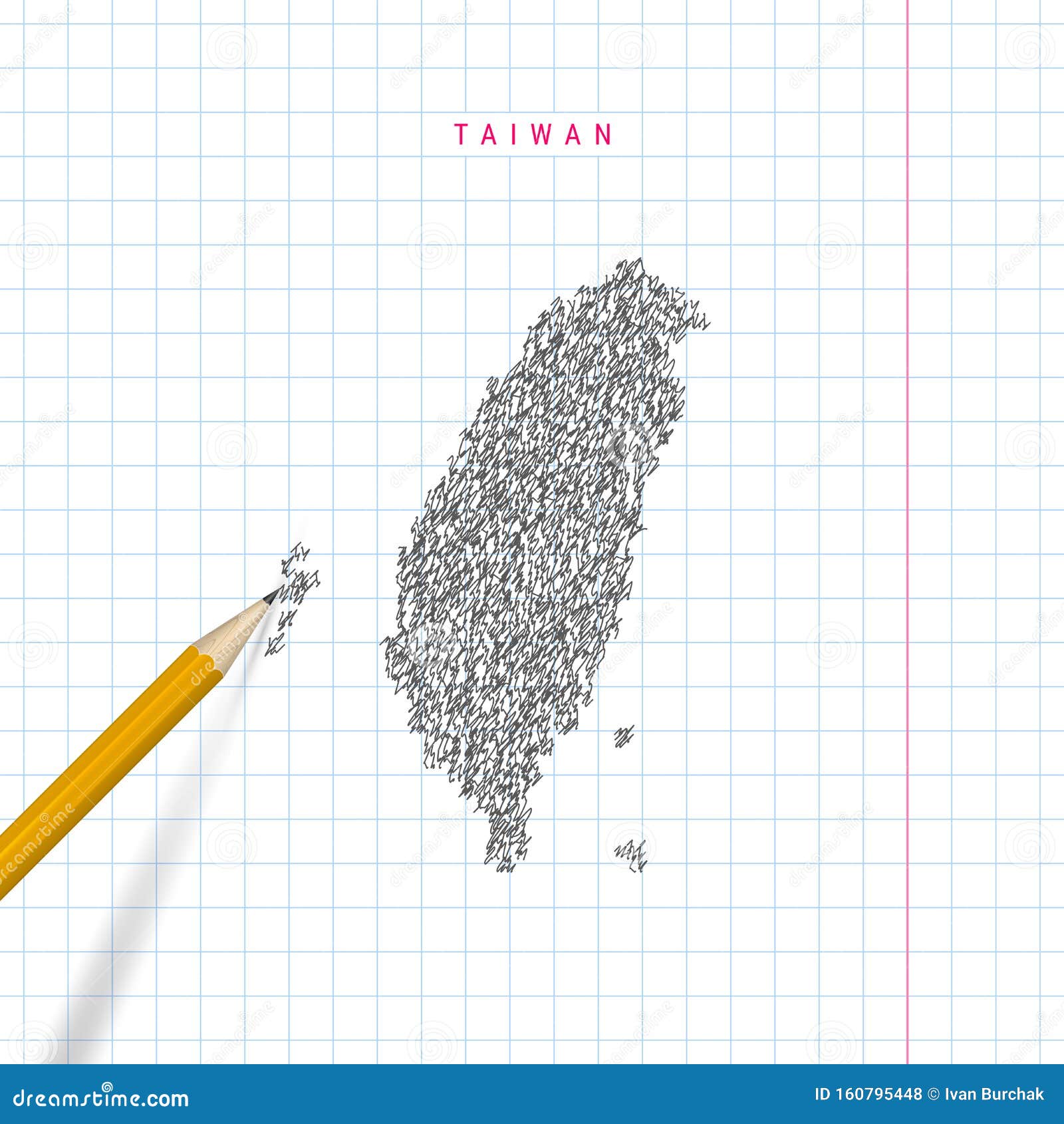 Dibujo TaiwanÃ©s De Mapa Vector Dibujado En Papel De Cuaderno De Escuela a  Cuadros Ilustración del Vector - Ilustración de papel, contornos: 160795448