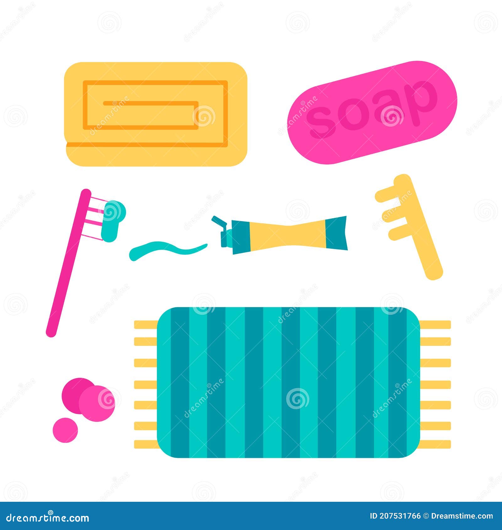 Dibujos Animados Adorables Herramientas De Baño Para Niños. Jabón De Pasta  Dental De Cepillo De Dientes De Toallas Ilustración del Vector -  Ilustración de salud, estilo: 207531766