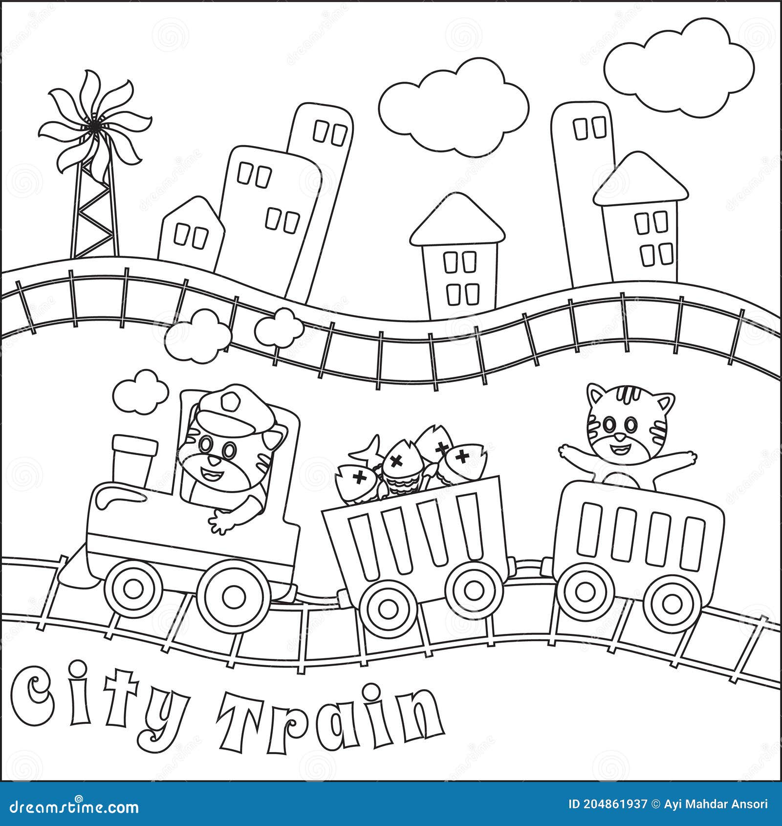 Dibujos Animados Animales Divertidos En El Tren Para Colorear Libro O  Página Creativo Vector Infantil Diseño Para Niños Actividad Ilustración del  Vector - Ilustración de vendimia, actividad: 204861937