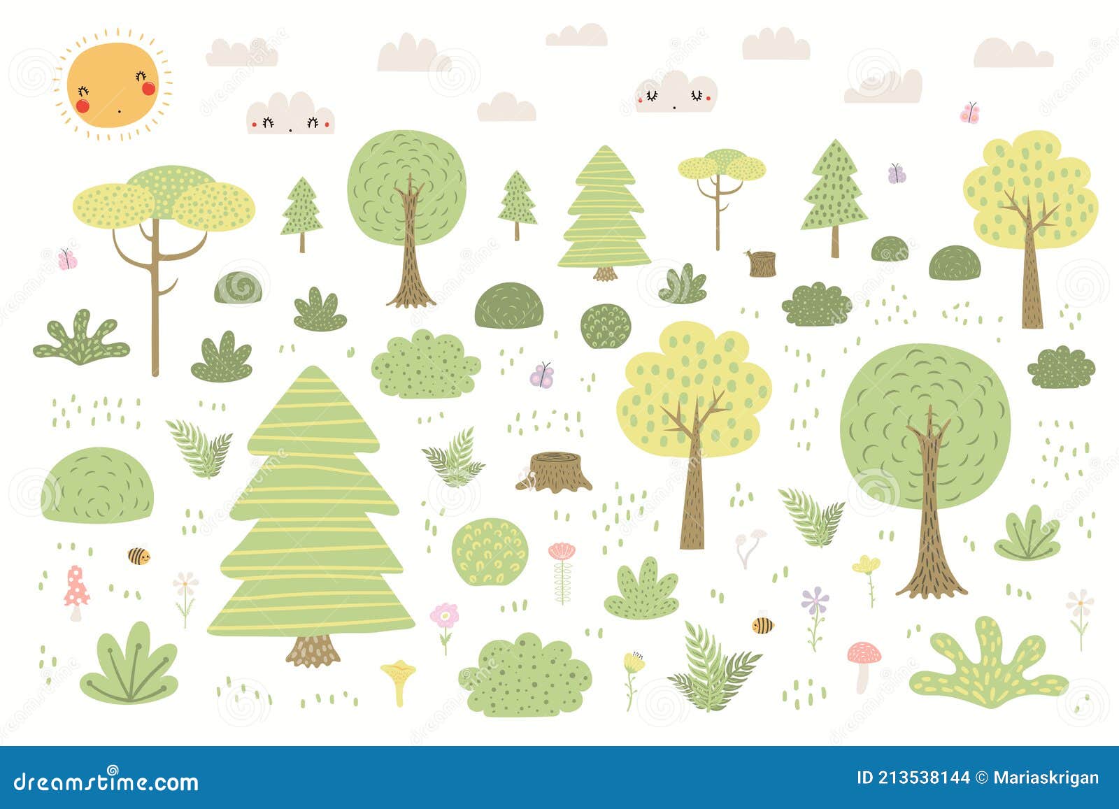 Dibujos Animados Bosques Paisaje Bosque Escena Ilustración del Vector -  Ilustración de bebé, historieta: 213538144