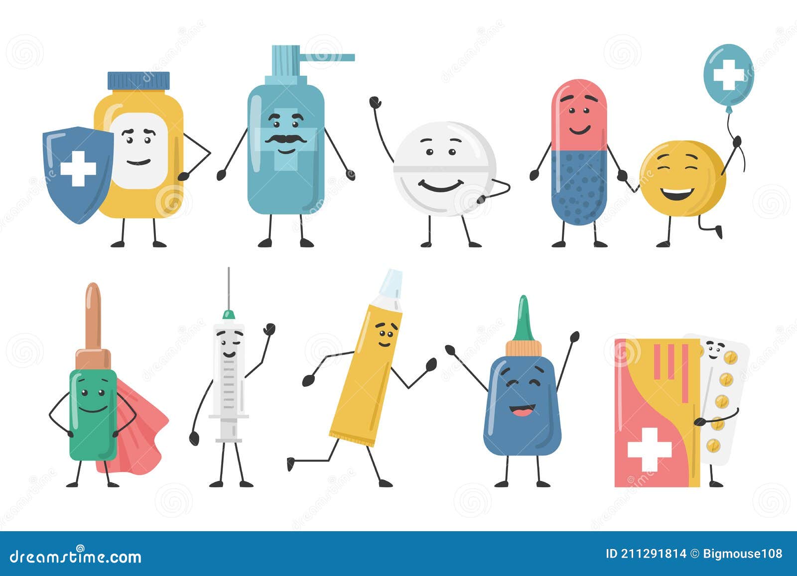 Dibujos Animados Color Personajes Drogas Iconos Conjunto. Vector  Ilustración del Vector - Ilustración de feliz, salud: 211291814