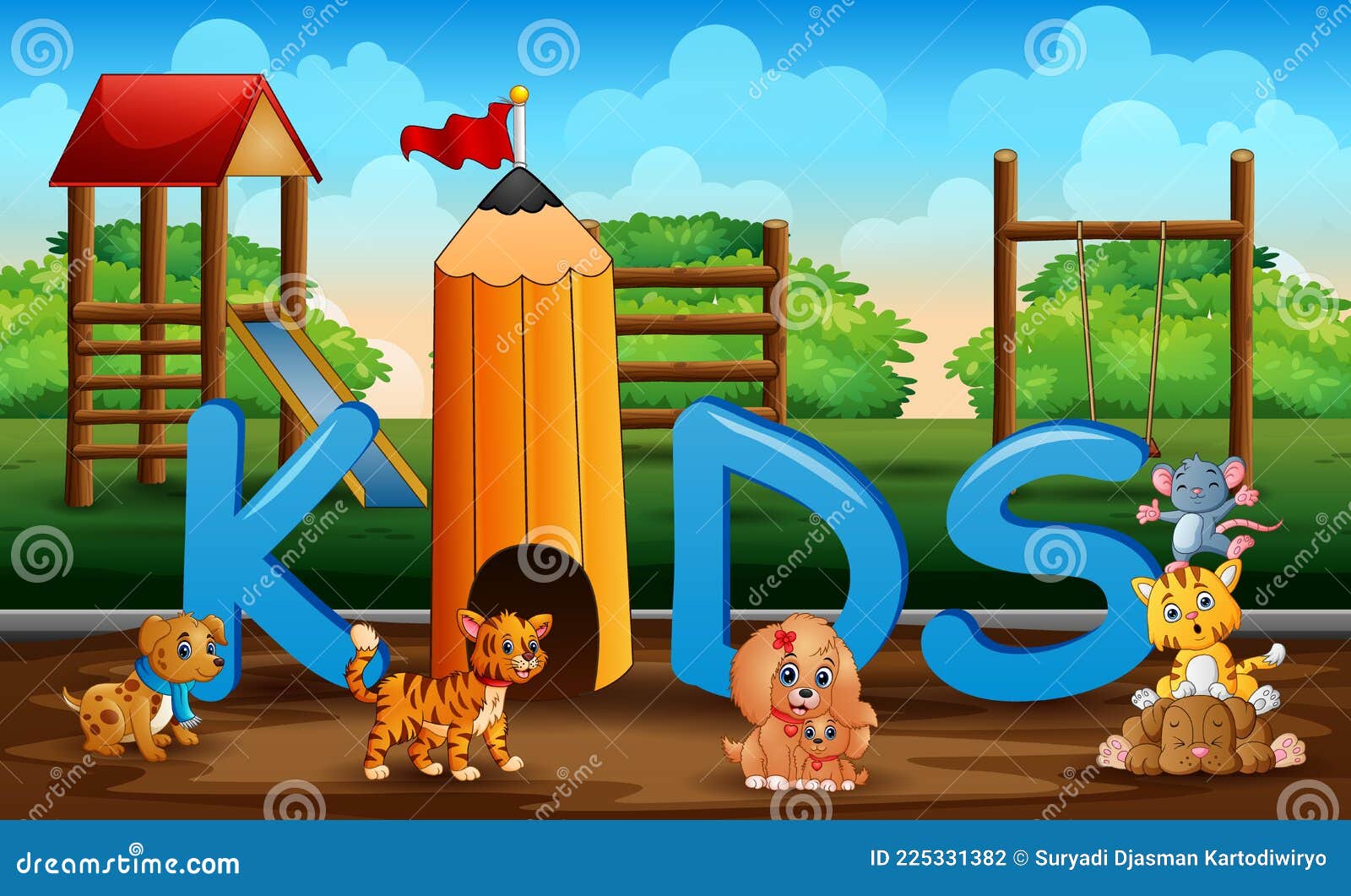 Dibujos Animados De Algunos Animales En El Parque Infantil Ilustración del  Vector - Ilustración de juego, objeto: 225331382