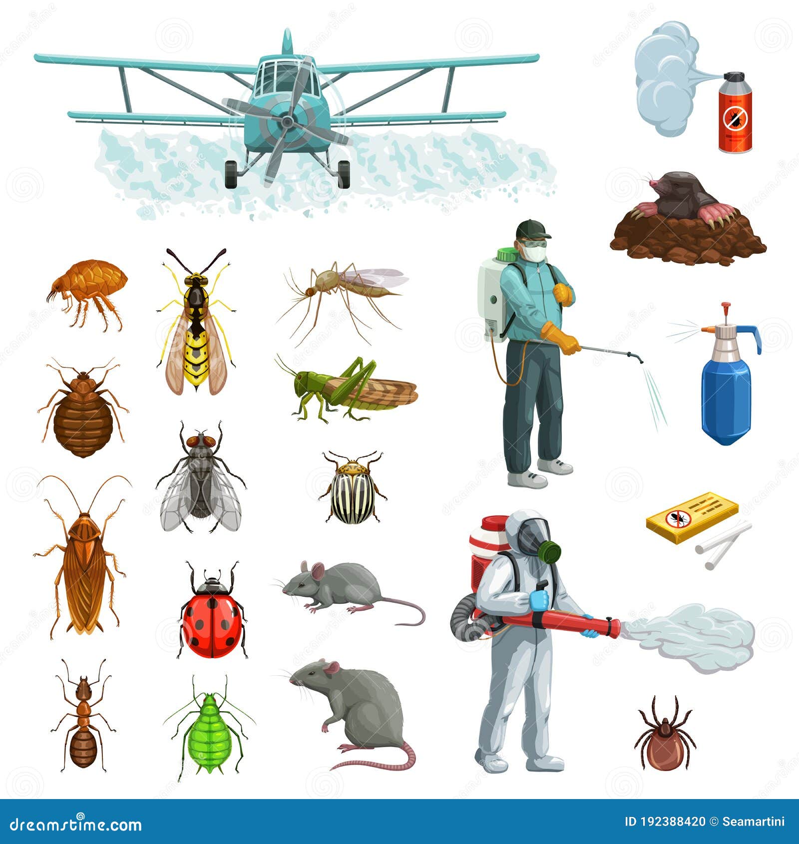 Dibujos Animados De Control De Plagas Con Roedor De Insectos De Plaga  Ilustración del Vector - Ilustración de agricultura, rociador: 192388420