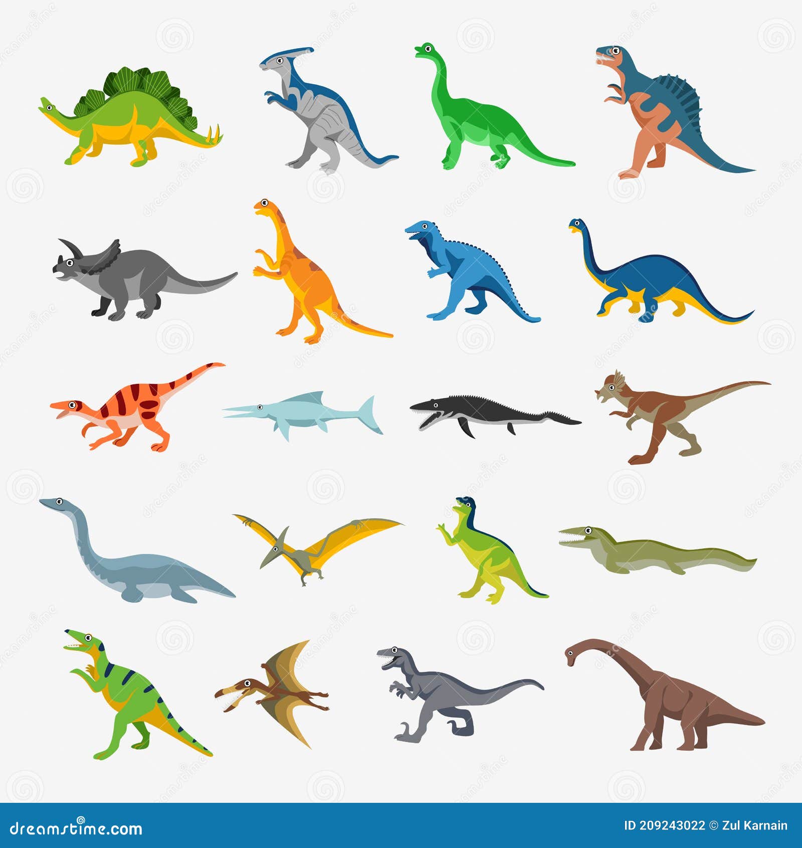 Dibujos Animados De Dinosaurios Colección De Animales Prehistóricos  Ilustración Vectorial Ilustración del Vector - Ilustración de plano, verde:  209243022