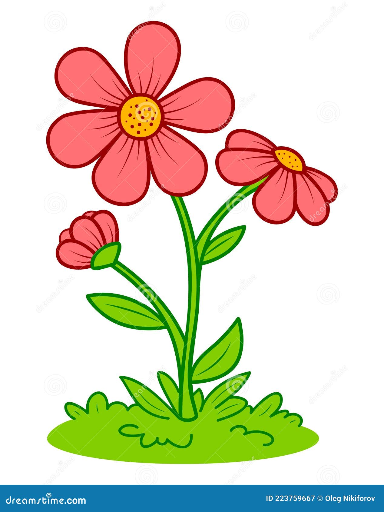 Dibujos Animados De Flores Adorables. Ilustración De Vector De Flor Y Pasto  Ilustración del Vector - Ilustración de historieta, lindo: 223759667