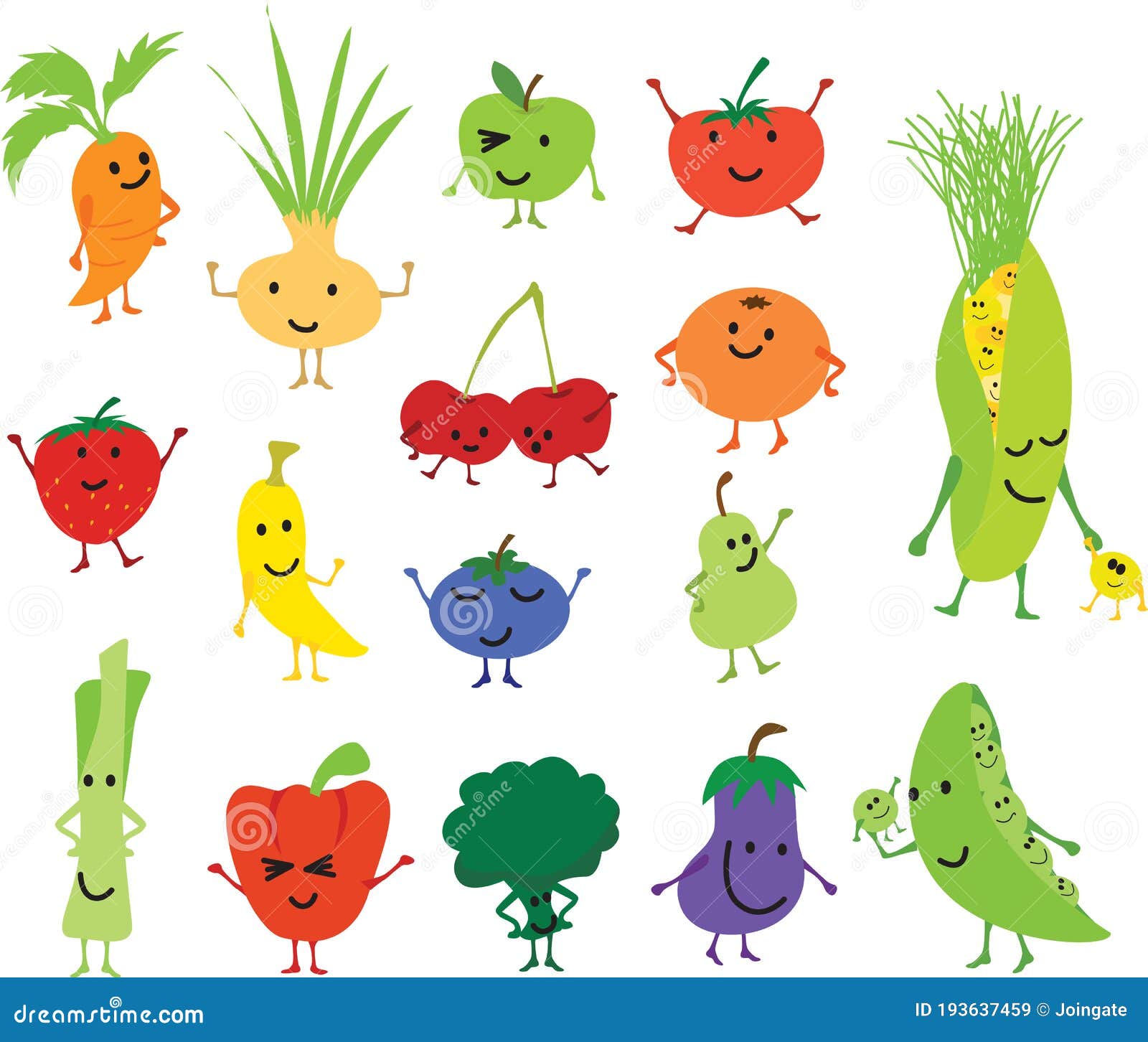 Dibujos Animados De Frutas Y Verduras Kawaii Para Una Comida Saludable O  Una Limpieza De Detox Stock de ilustración - Ilustración de cebolla,  divertido: 193637459