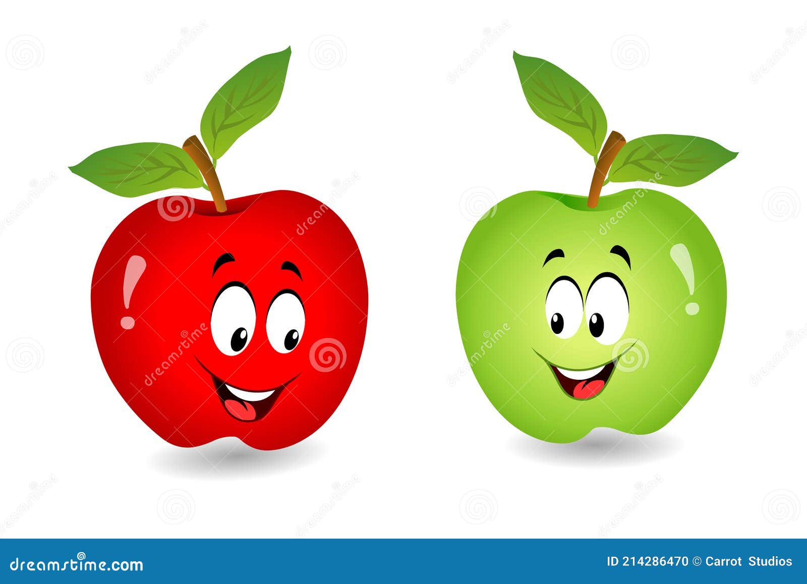 Dibujos Animados De Manzana Verde Y Roja Ilustración del Vector -  Ilustración de caracteres, comer: 214286470