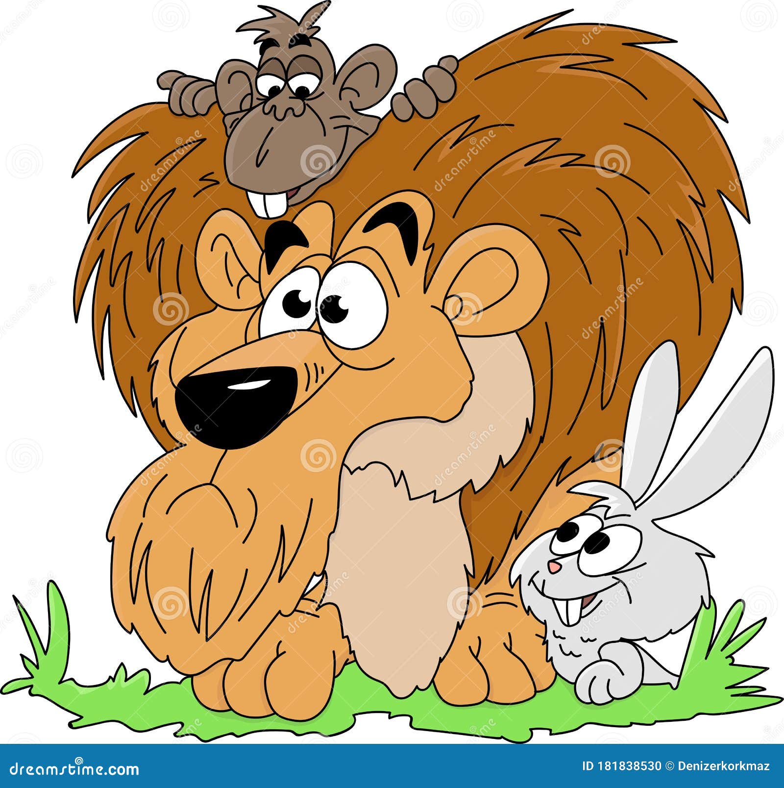 Dibujos Animados De Monos Leones Y Conejos Mirando Alrededor En La  Ilustración Del Vector Forestal Ilustración del Vector - Ilustración de  lindo, bosque: 181838530