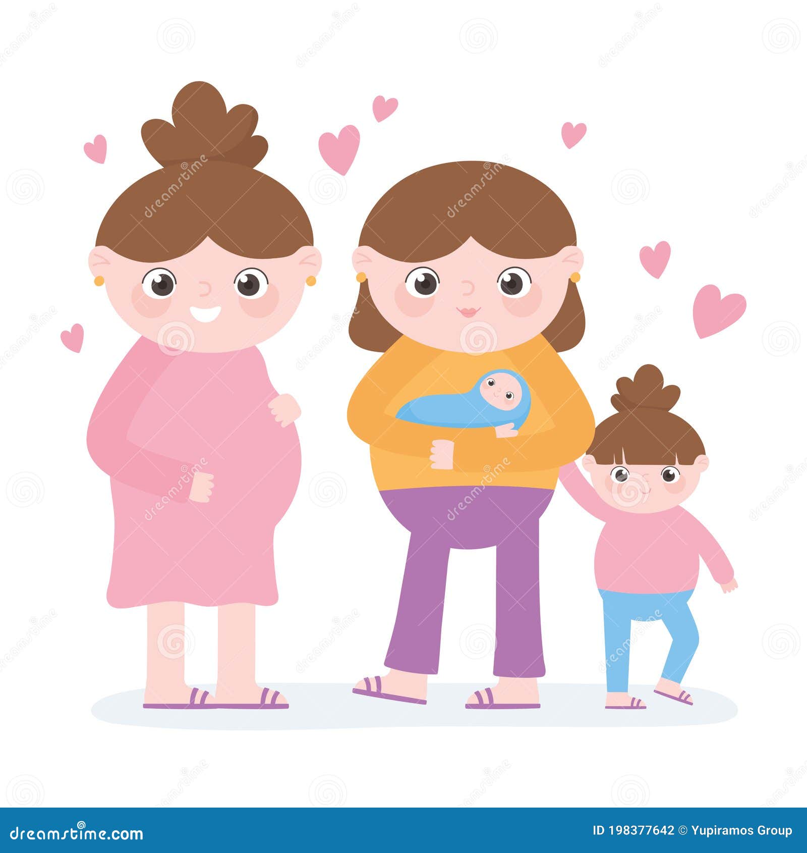 Dibujos Animados De Mujeres Embarazadas Embarazadas Embarazadas Y Madres  Con Hijos Ilustración del Vector - Ilustración de embarazo, feliz: 198377642
