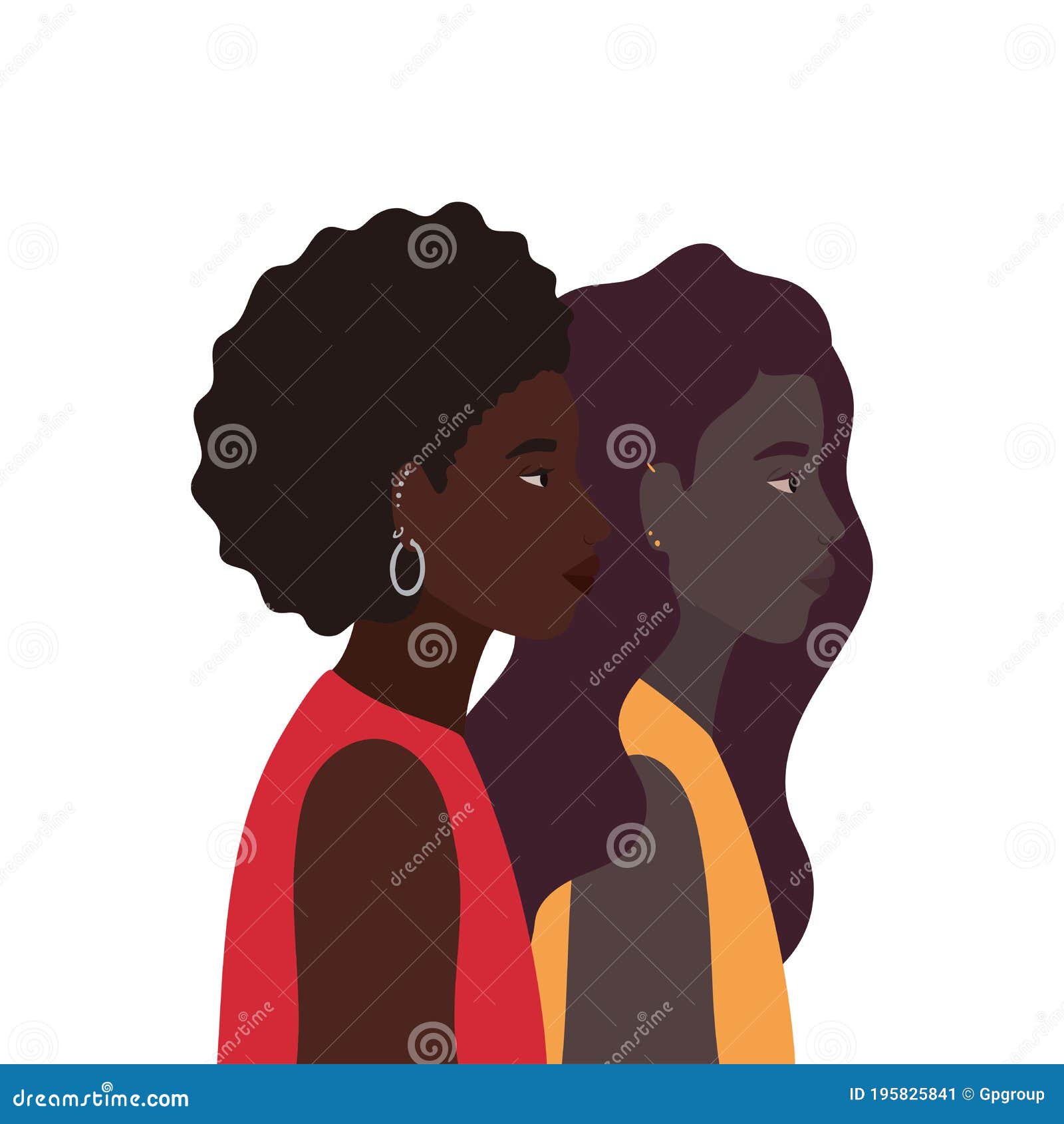 Dibujos Animados De Mujeres Negras En El Diseño De Vectores De Vista  Lateral Ilustración del Vector - Ilustración de vector, muchacha: 195825841