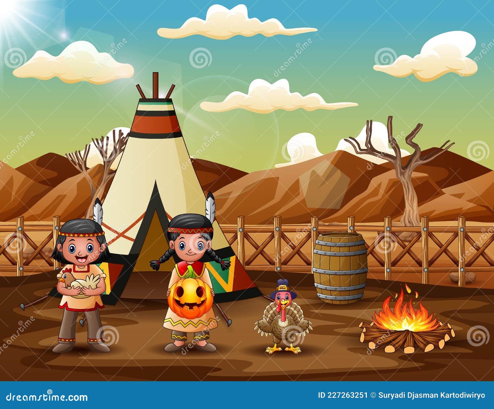 Dibujos Animados De Niños Indios Estadounidenses Con Pepitas Stock de  ilustración - Ilustración de indio, cultura: 227263251