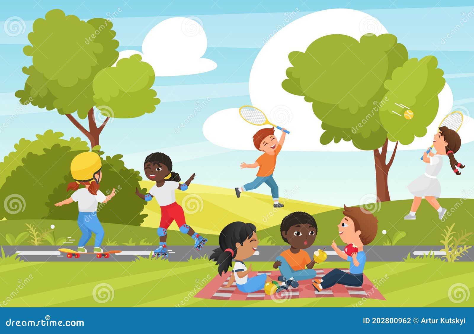 Dibujos Animados De Niños Juegan En El Parque De Verano O En El Paisaje Del Jardín Ilustración del Vector - Ilustración de coma, juego: 202800962 Dibujos Animados De Niños Juegan En El Parque De Verano O En El Paisaje Del Jardín Ilustración del Vector - Ilustración de coma, juego: 202800962