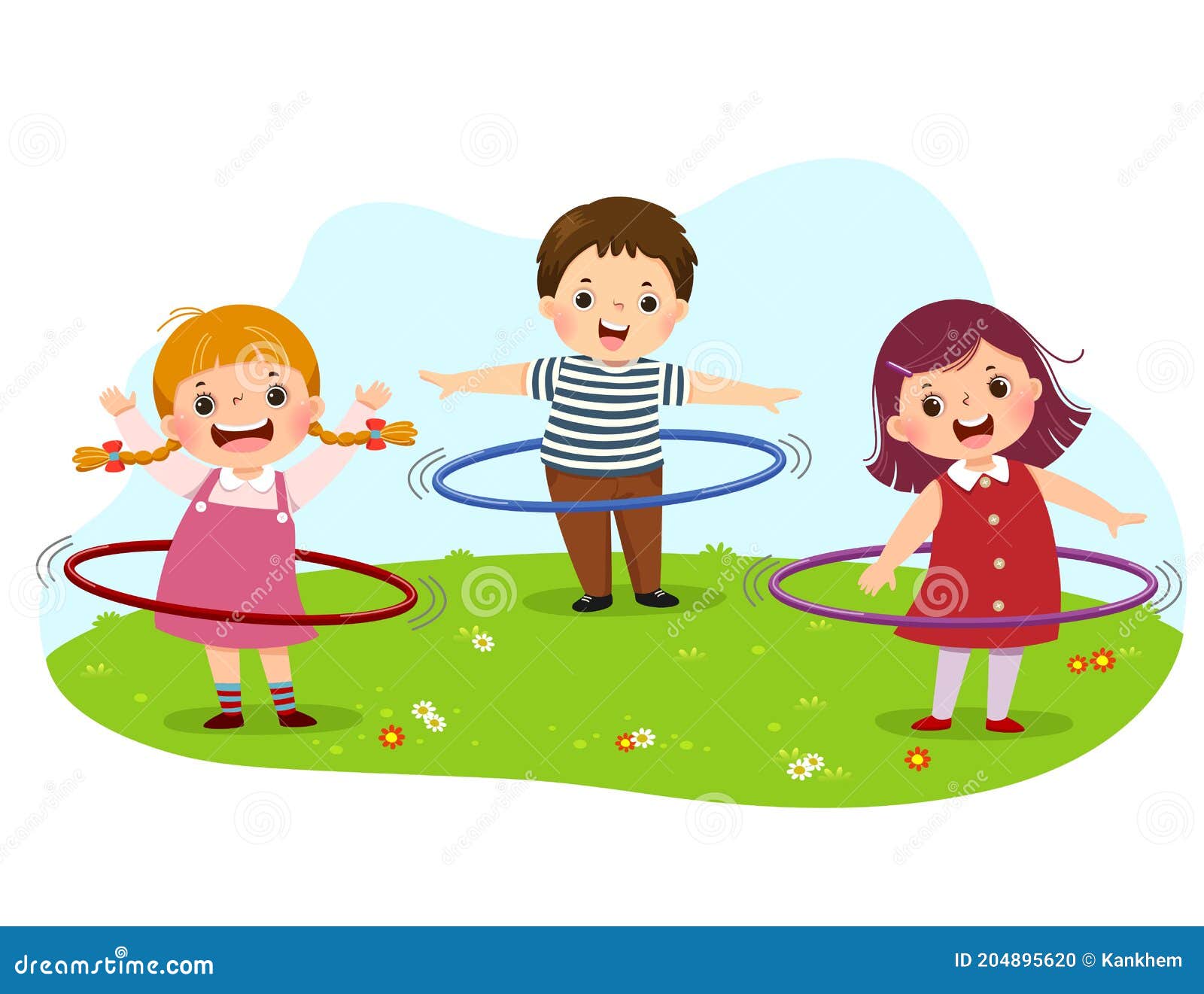 Dibujos Animados De Niños Jugando Hula Hoop En El Parque Ilustración del  Vector - Ilustración de ejercicio, hula: 204895620