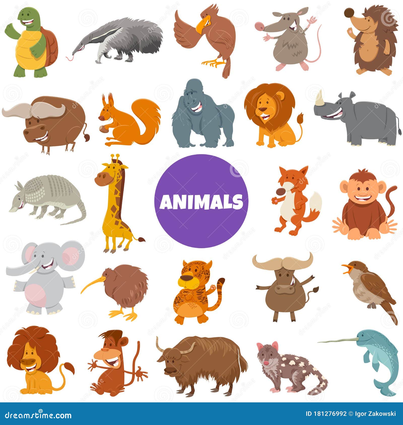 Dibujos Animados De Personajes Animales Salvajes Gran Set Ilustración del  Vector - Ilustración de fondo, plano: 181276992