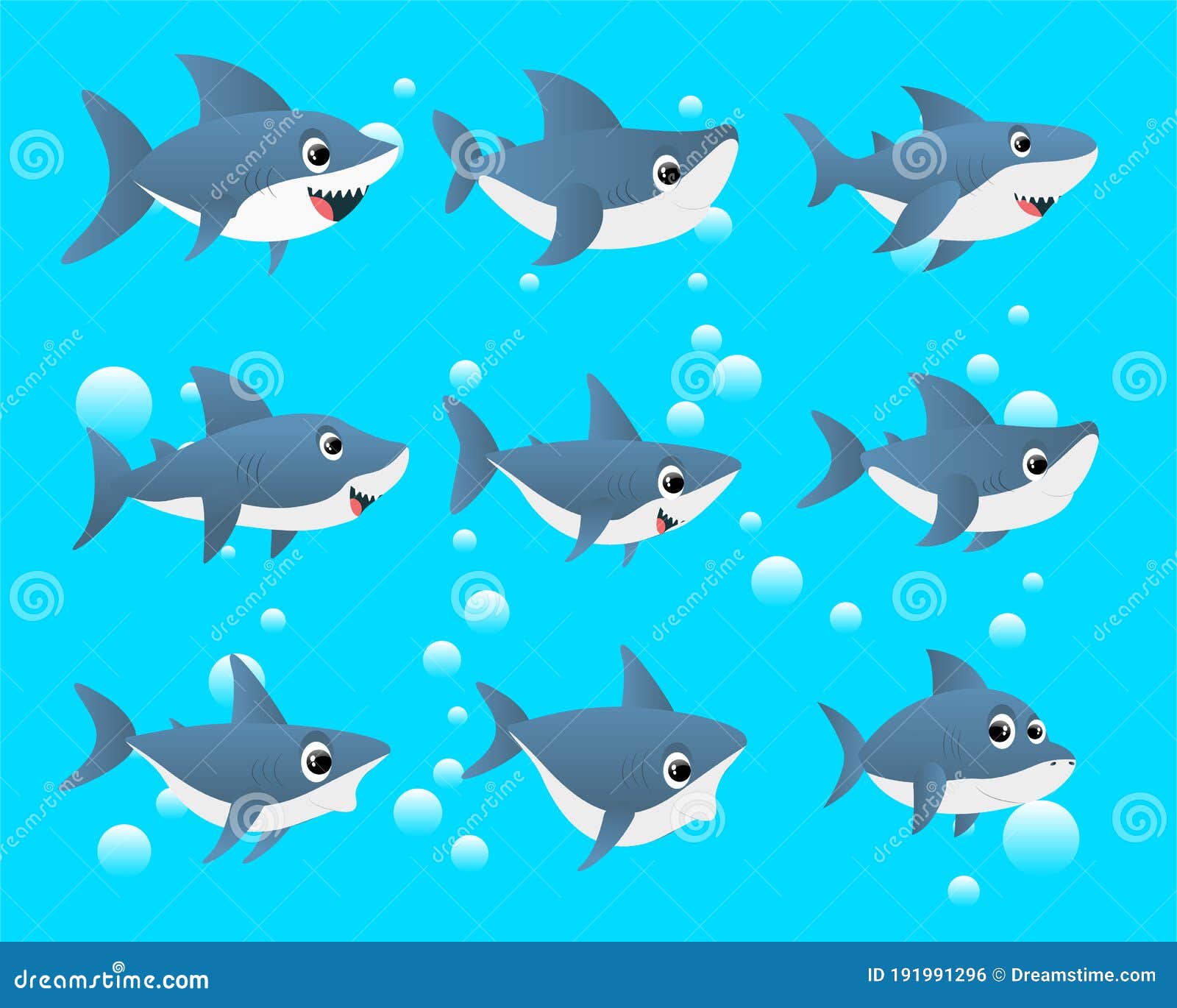 Dibujos Animados De Tiburones Azules Ilustración del Vector - Ilustración  de garabato, divertido: 191991296