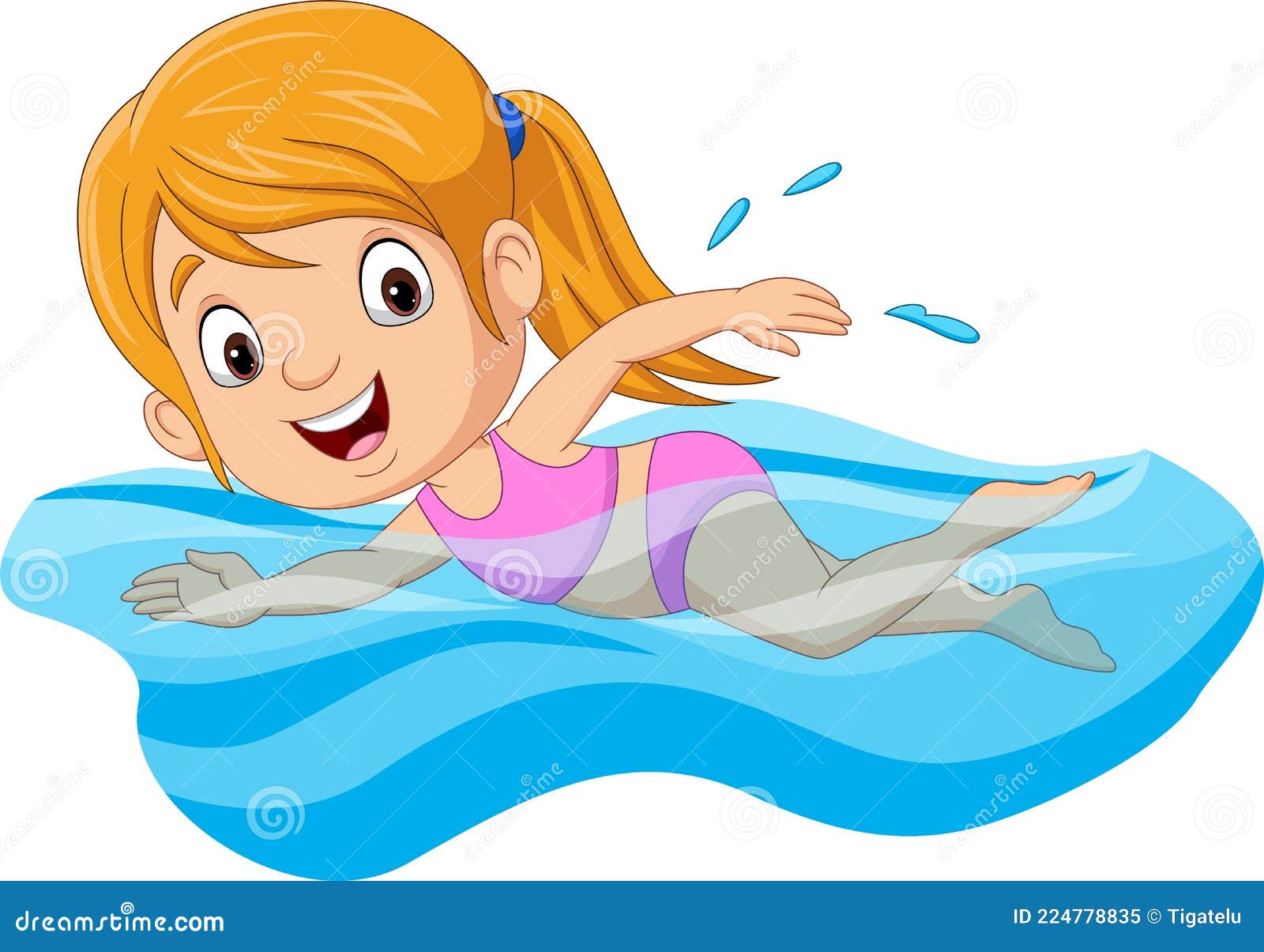 Dibujos Animados De Una Pequeña Nadadora En La Piscina Ilustración del  Vector - Ilustración de piscina, verano: 224778835