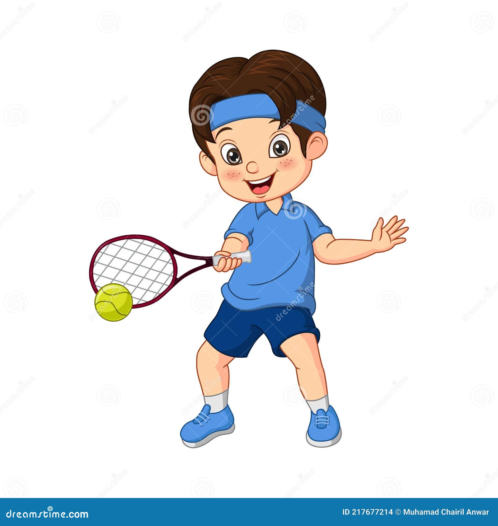 Dibujos Animados Divertido Niño Jugando Tenis Ilustración del Vector -  Ilustración de cabrito, historieta: 217677214