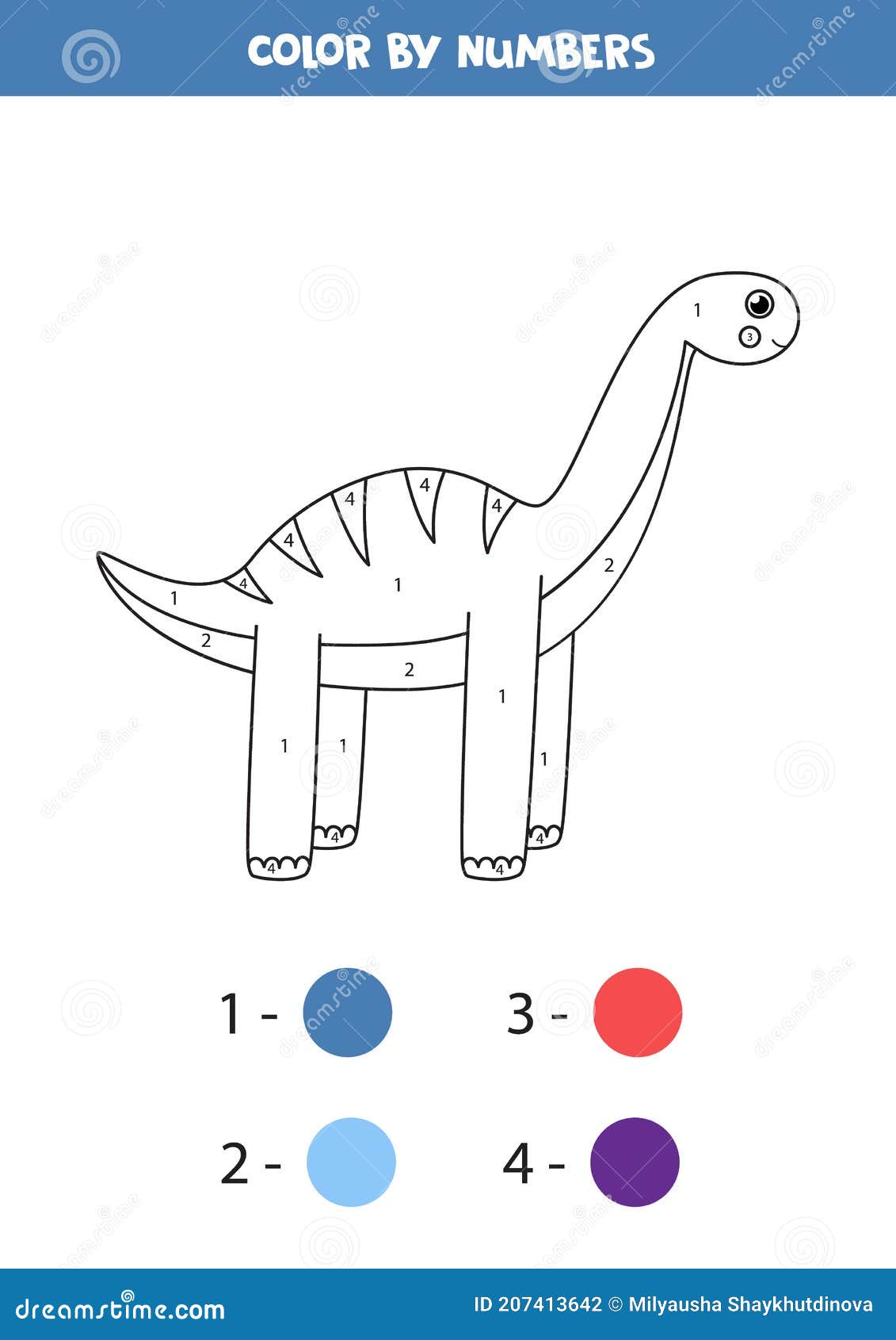 Dibujos Animados En Color Dinosaurios Diplodocumentos Por Números. Juego De  Conteo. Ilustración del Vector - Ilustración de cabritos, azul: 207413642